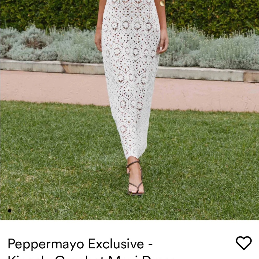 Peppermayo White Crochet Midi Dress